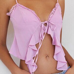 Mistress Rocks Pepito Pink Lace Trim Cropped Top XS